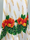 Hibiscus and Monstera leaf on stretch polyester